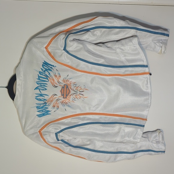 EARLY 2000s VINTAGE HARLEY DAVIDSON! White Moto Sport Biker Jacket Mesh Knit SM - Picture 5 of 6
